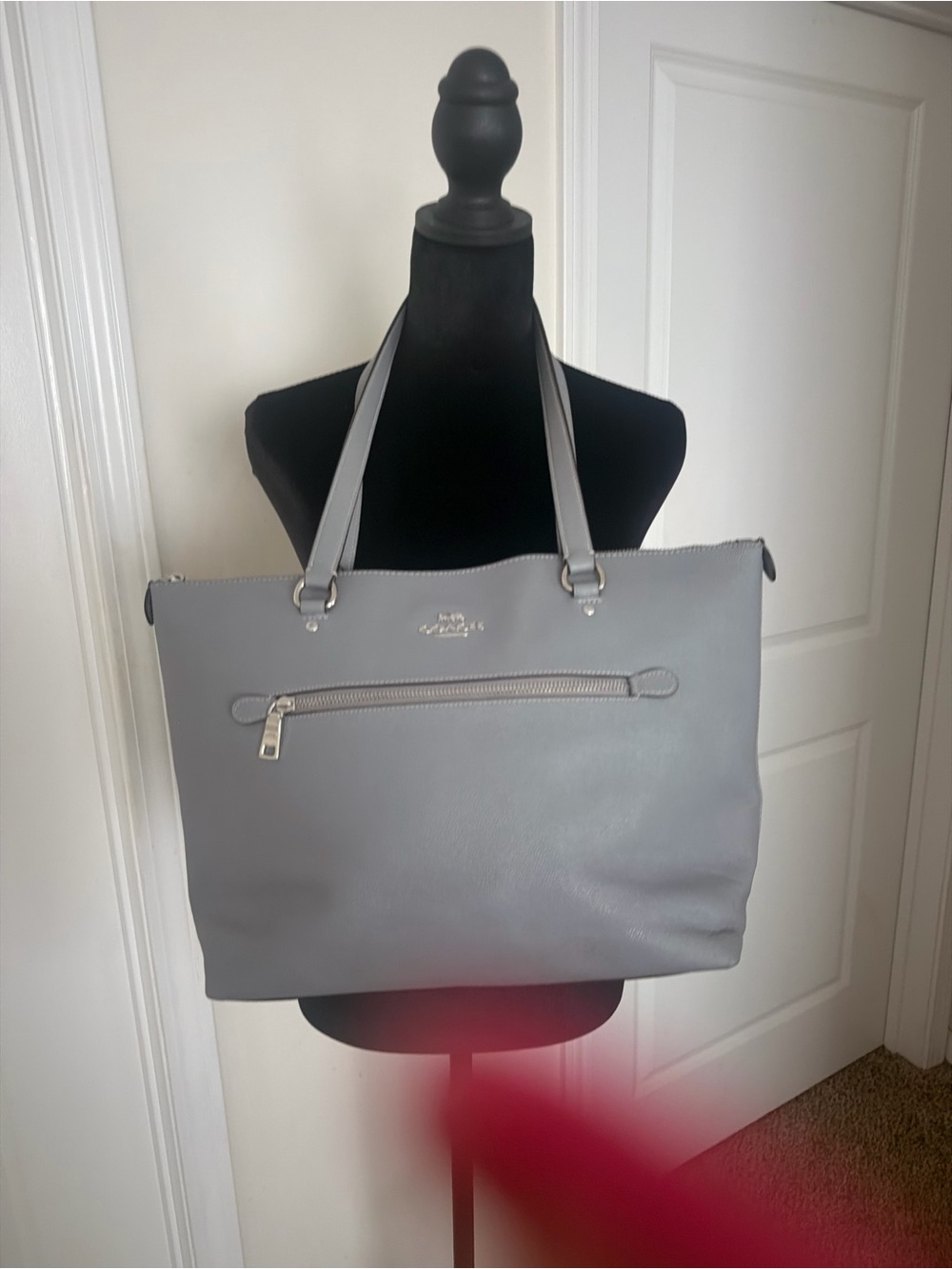 Coach Light Gray Gallery Leather Tote with Front Zip Pocket